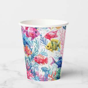 Gobelets En Papier Poisson tropical vibrant motif de vie marine à l'a