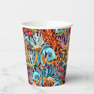 Gobelets En Papier Poissons Tropicaux Couleurs Vives Ambiance Estival