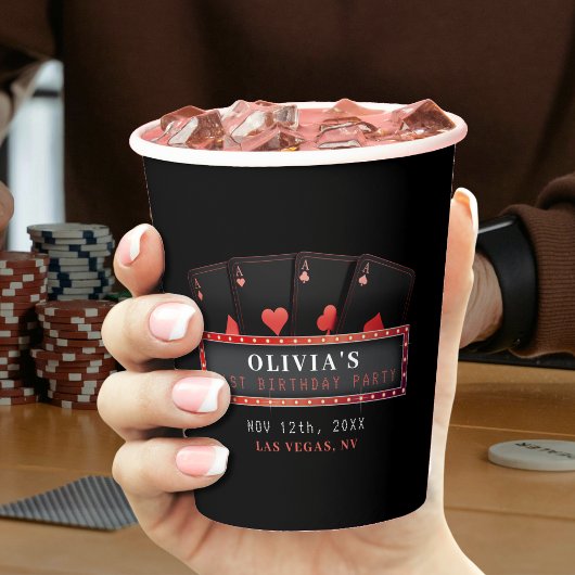 Gobelets En Papier Poker Aces Rouge et Noir 21e fête d'anniversaire