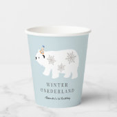 Gobelets En Papier Polar Bear Winter Wonderland Bleu 1er anniversaire (Recto)