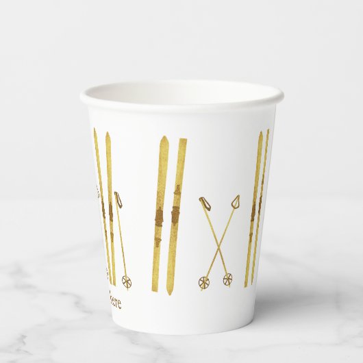Gobelets En Papier Poles Gold Skis | Crème d'illustration de ski Vint (Verso)