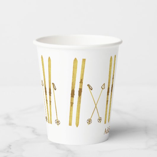 Gobelets En Papier Poles Gold Skis | Crème d'illustration de ski Vint (Recto)