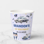 Gobelets En Papier Police Boy 1er anniversaire fête (Recto)