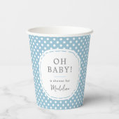 Gobelets En Papier Polka blanc Motif Oh Baby shower bleu (Verso)