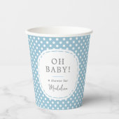 Gobelets En Papier Polka blanc Motif Oh Baby shower bleu (Recto)