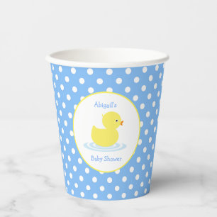Gobelets En Papier Polka bleu et blanc Pot Canard jaune Baby shower