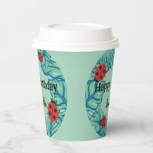 Gobelets En Papier Polka rouge mignon point Ladybug Jungle Feuille An (Gauche)