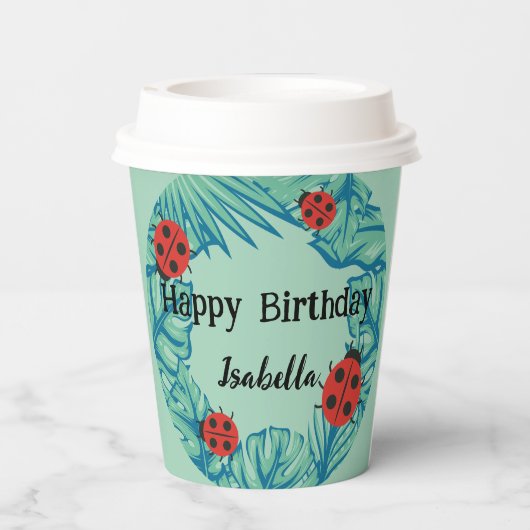 Gobelets En Papier Polka rouge mignon point Ladybug Jungle Feuille An (Verso)