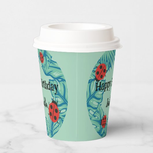 Gobelets En Papier Polka rouge mignon point Ladybug Jungle Feuille An (Droite)