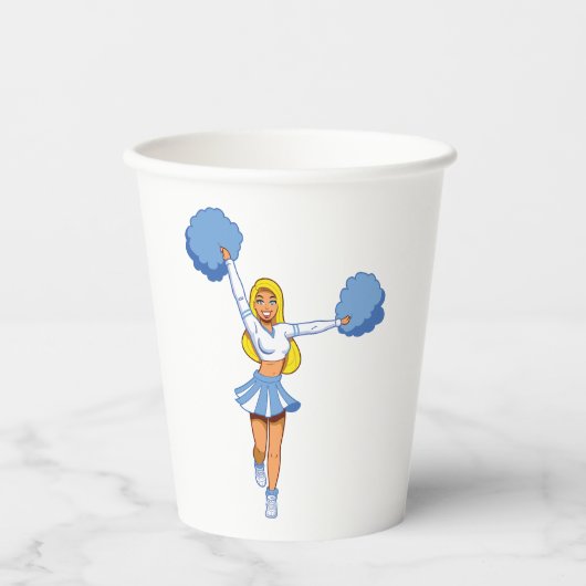 Gobelets En Papier Pom-pom girl Avec Pom Pom Bleu (Recto)