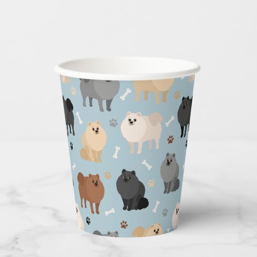 Gobelets En Papier Poméranie Paw-prints et os de chien (Recto)