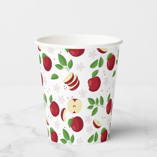 Gobelets En Papier Pommes rouges, fleurs et Motif de verdure (Verso)