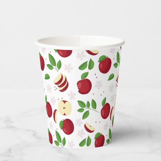 Gobelets En Papier Pommes rouges, fleurs et Motif de verdure (Gauche)