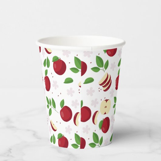 Gobelets En Papier Pommes rouges, fleurs et Motif de verdure (Droite)