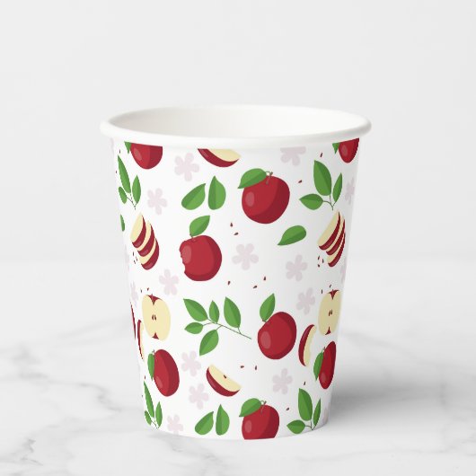 Gobelets En Papier Pommes rouges, fleurs et Motif de verdure (Recto)