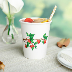 Gobelets En Papier Pommier rouge Branche Fruit frais et Feuilles vert