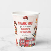 Gobelets En Papier Pompier Camion 1er fête d'anniversaire (Verso)