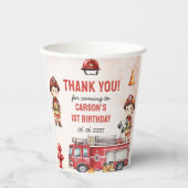 Gobelets En Papier Pompier Camion 1er fête d'anniversaire (Recto)