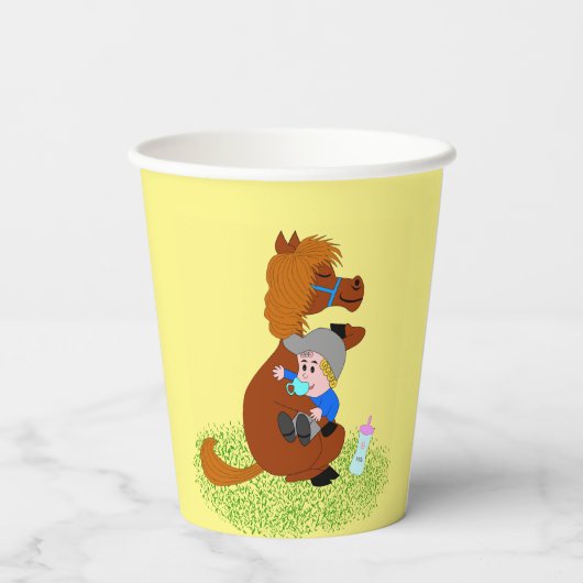 Gobelets En Papier Poney amusant et mignon avec bébé - fête anniversa (Verso)