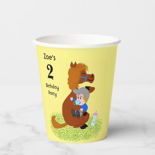 Gobelets En Papier Poney amusant et mignon avec bébé - fête anniversa (Recto)