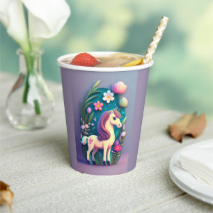 Gobelets En Papier Poney mignon avec fond fleuri -