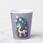 Gobelets En Papier Poney mignon avec fond fleuri - (Verso)