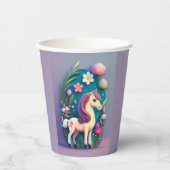 Gobelets En Papier Poney mignon avec fond fleuri - (Recto)