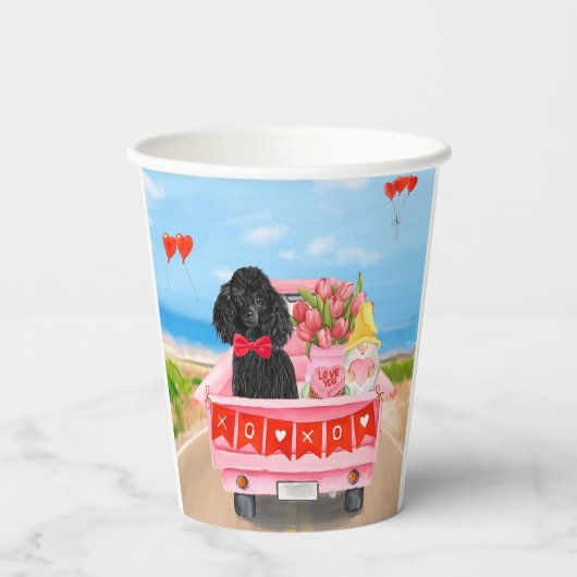 Gobelets En Papier Poodle Chien Saint-Valentin Coeurs de Camion (Verso)