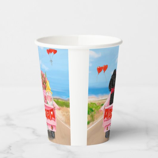Gobelets En Papier Poodle Chien Saint-Valentin Coeurs de Camion (Gauche)