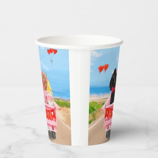 Gobelets En Papier Poodle Chien Saint-Valentin Coeurs de Camion (Droite)