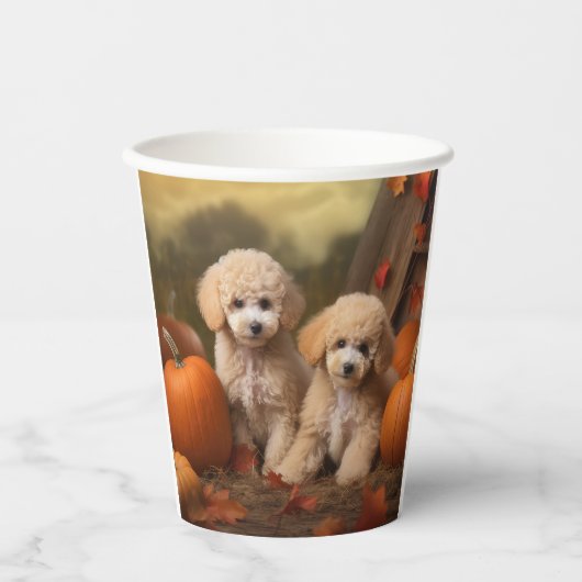 Gobelets En Papier Poodle Chiot Automne Citrouille délice (Recto)