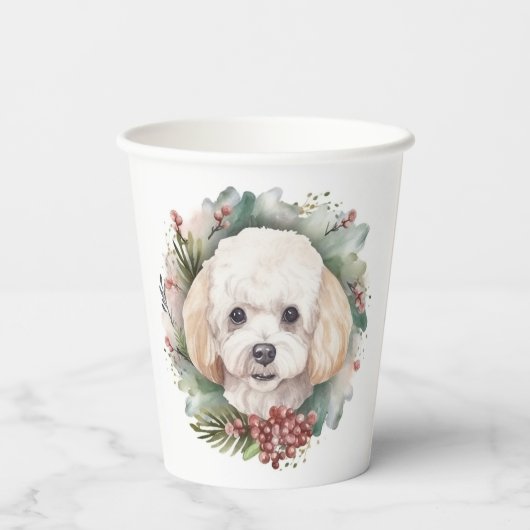 Gobelets En Papier Poodle Noël Wreath Festive Pup (Verso)