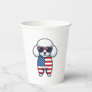 Gobelets En Papier Poodle Patriotique en Lunettes de Soleil Dessin Ve
