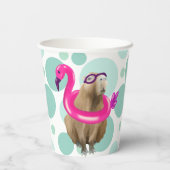 Gobelets En Papier Pool Party Cute Capybara Avec Flotte Flamant rose (Verso)