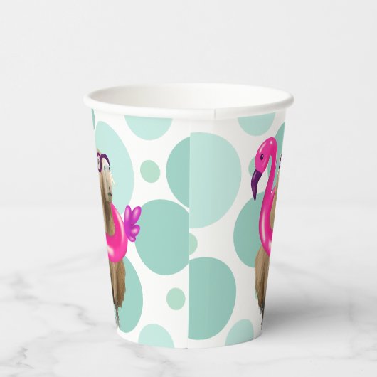 Gobelets En Papier Pool Party Cute Capybara Avec Flotte Flamant rose (Droite)