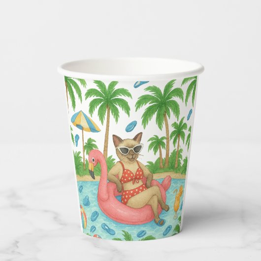 Gobelets En Papier Pool Party for Siamese Cat lovers  (Verso)