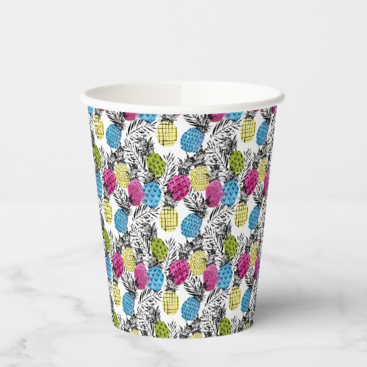 Gobelets En Papier Pop Art Ananas Et Feuilles De Palmiers (Gauche)