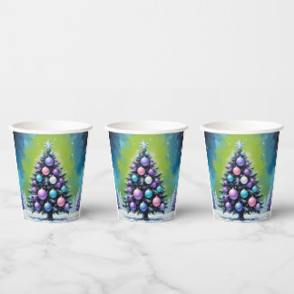 Gobelets En Papier Pop Art Synthwave Noël avec Acid Green Violet