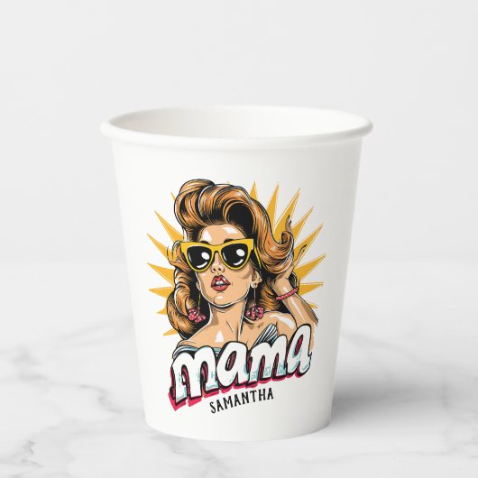 Gobelets En Papier Pop Mama Retro Personnalisé Art 1 (Recto)