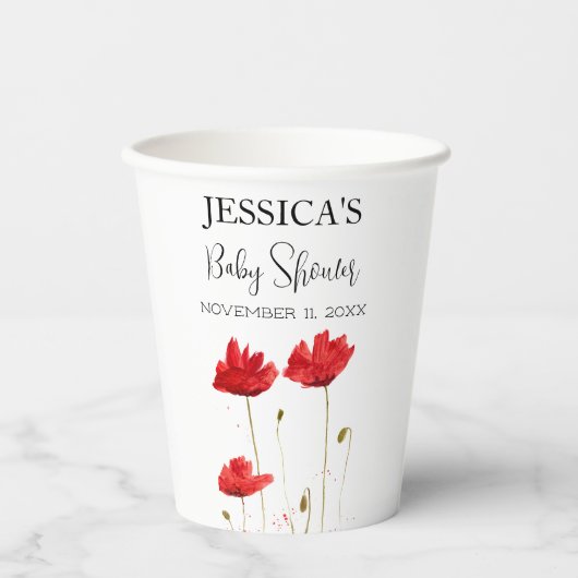 Gobelets En Papier Poppies Fleurs Pavot Baby shower fille Fleur sauva (Recto)