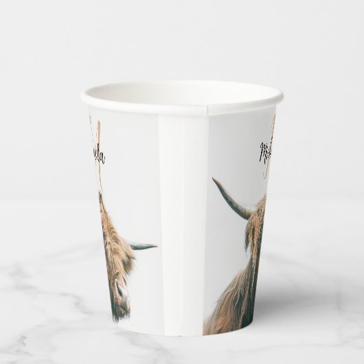 Gobelets En Papier Portrait de vache Highland nom personnalisé monogr (Droite)