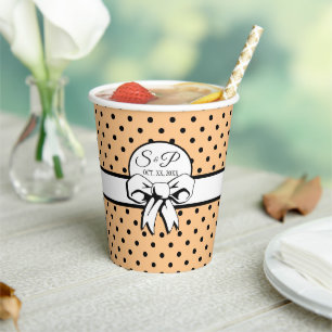 Gobelets En Papier Poser Orange Noir Polka Pot Blanc Bow Personnalise