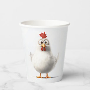 Gobelets En Papier Poulet de caricature adorable avec Plumes blanches