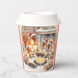 Gobelets En Papier Poulets de Noël rôtissant des châtaignes, Tasses