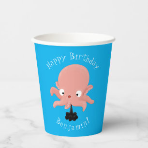Gobelets En Papier Poulpe bébé rose mignon humour de dessin animé