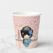 Gobelets En Papier Poupée Keiko Kokeshi - Blue Kimono Geisha Girl (Verso)