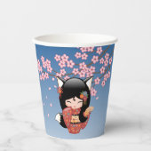 Gobelets En Papier Poupée Kitsune Kokeshi - Black Fox Geisha Girl (Recto)