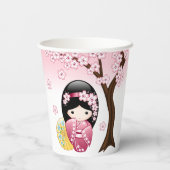 Gobelets En Papier Poupée Kokeshi Printemps - Cute Japonaise Geisha G (Verso)