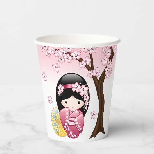 Gobelets En Papier Poupée Kokeshi Printemps - Cute Japonaise Geisha G (Verso)