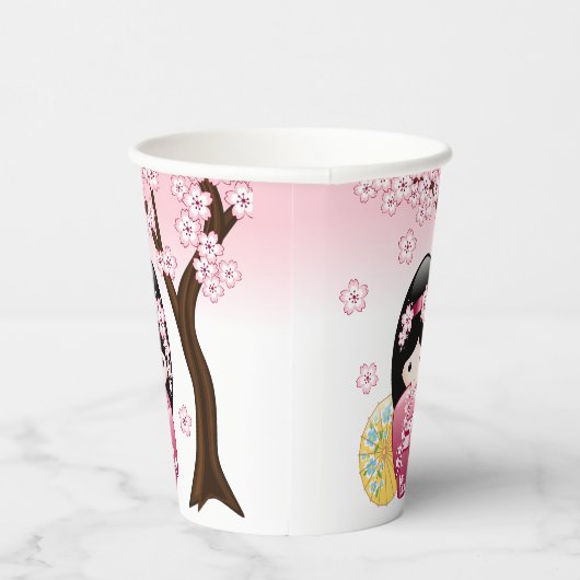 Gobelets En Papier Poupée Kokeshi Printemps - Cute Japonaise Geisha G (Droite)